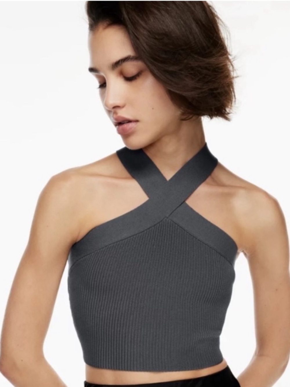 Aritzia Babaton Sculpt Knit Cross Tank Echo Gray Women's